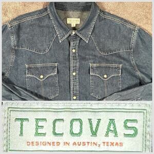 Tecovas Western Style Men's XL Blue Denim Pearl Snap Buttons Long Sleeve Shirt